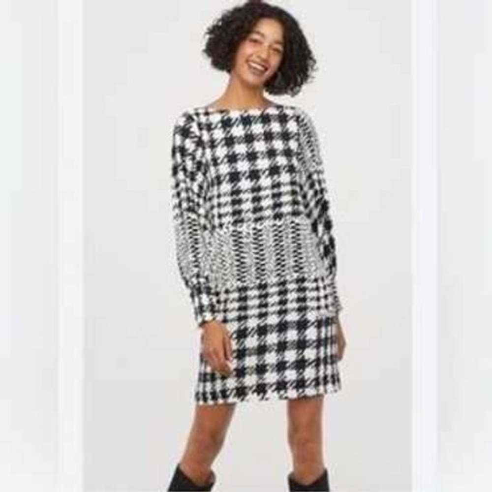 Richard Allan X H&M Size 8 Shift Dress Mini Black Houndstooth Print Long Sleeves